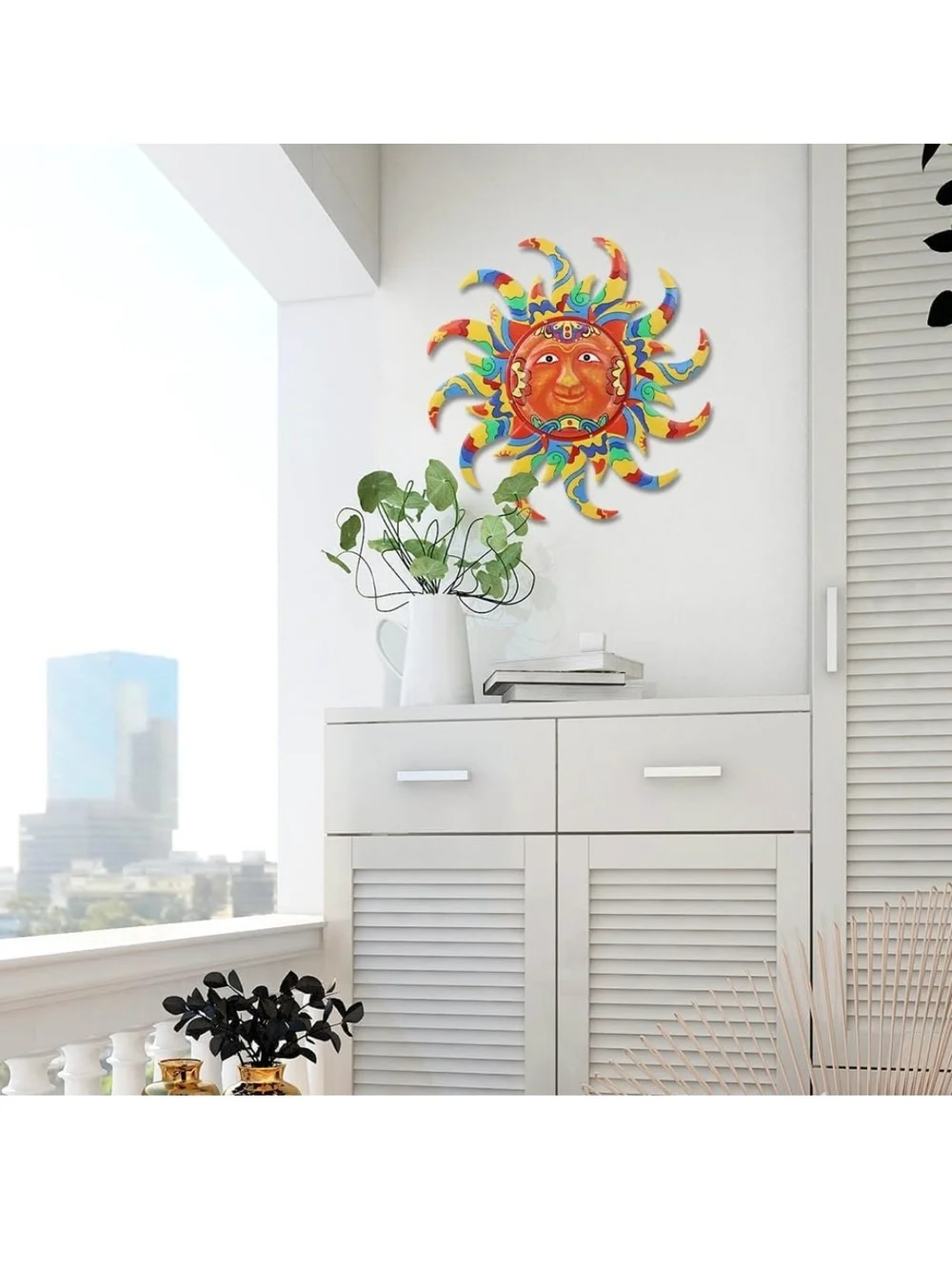 Colorful Sun Face Metal Wall Decor - Multicolor
